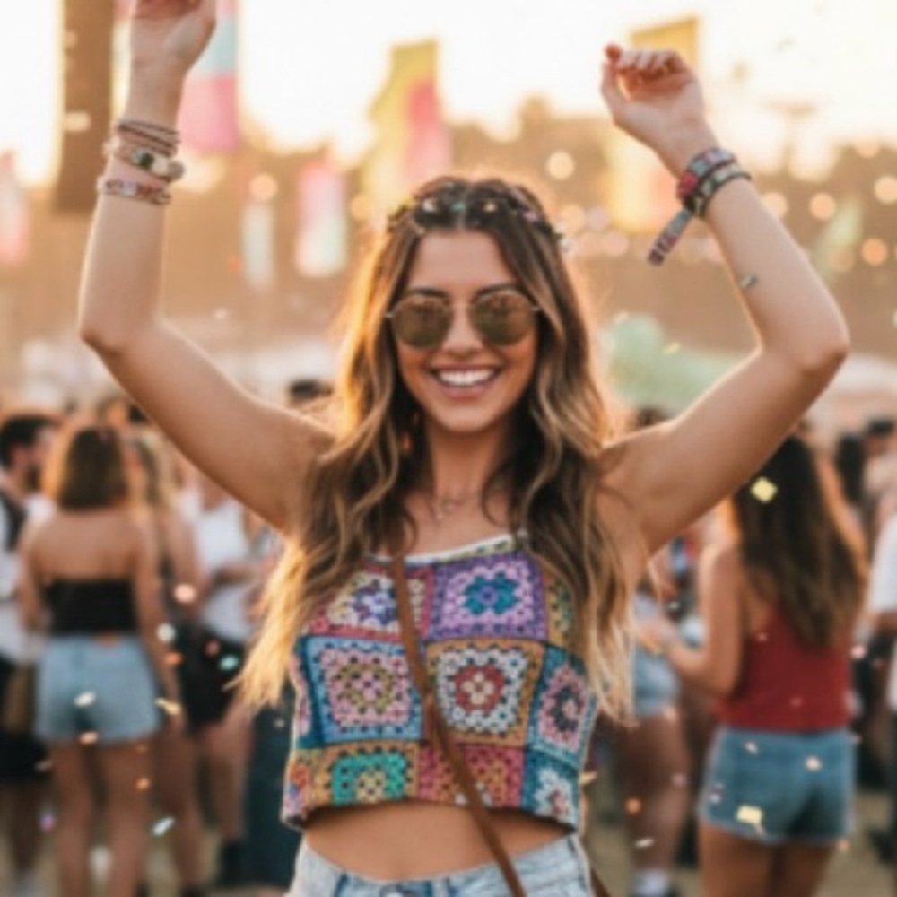 Granny Square Crotchet Printed Tank Top - Picture 1 of 11